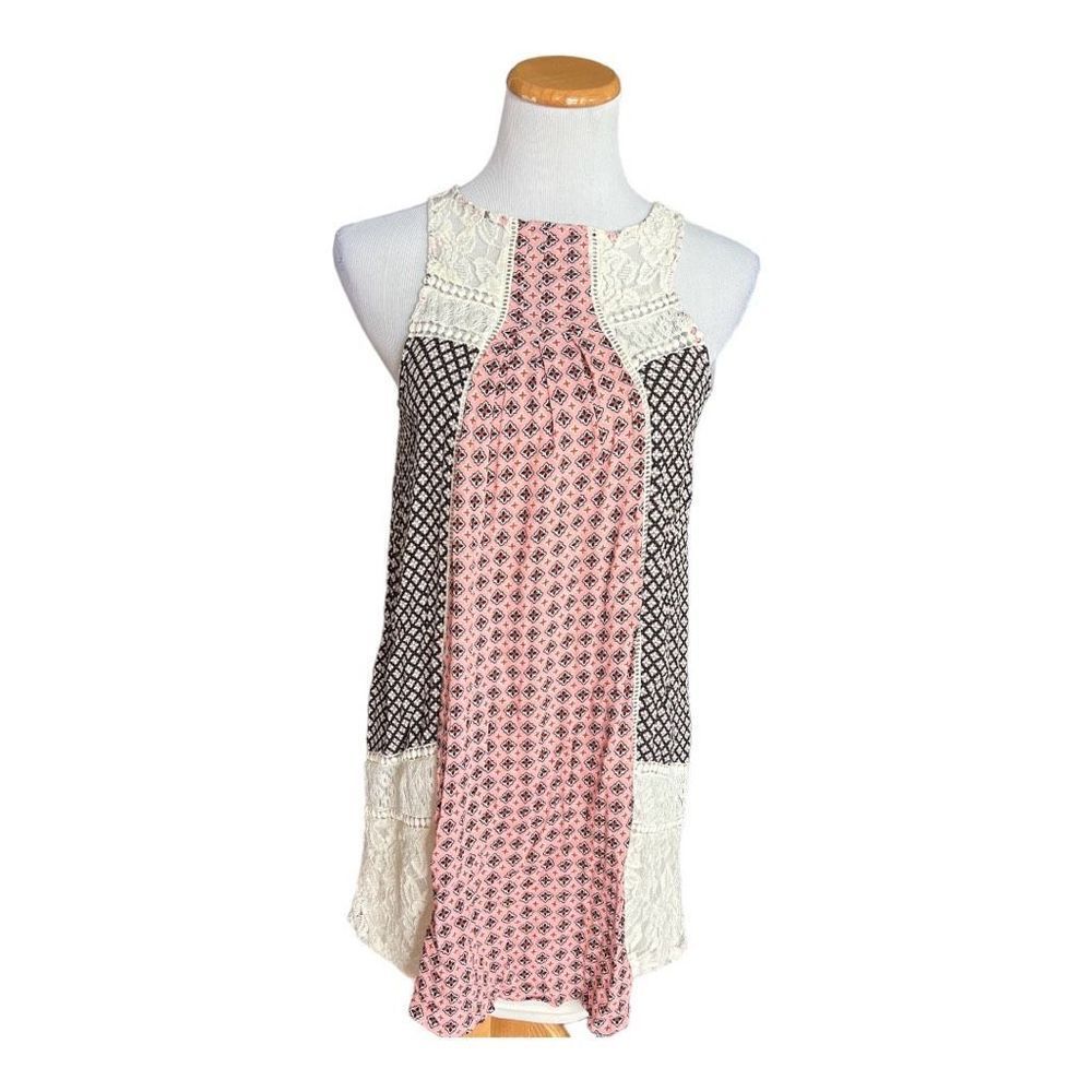 Womens Hint Of Mint Sleeveless Patchwork & Lace Swing Dress - Sz S